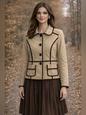 Sigrid Olsen Women's Tan/Black Cotton Button Up Blazer Size 6 Preowned